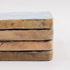 Set of 4 Wooden Square Coasters  Blue Stripes
