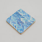 Set of 4 Wooden Square Coasters  Blue Stripes