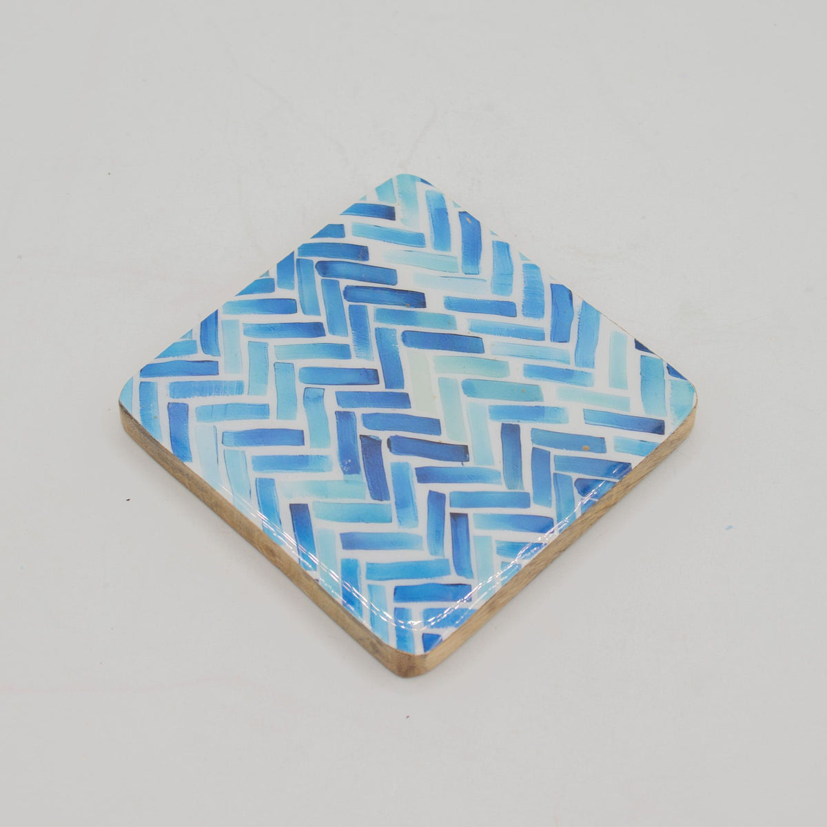 Set of 4 Wooden Square Coasters  Blue Stripes