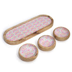 Mango Wood Tray with 3 Bowls Pretty Pink Floral