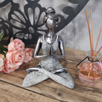 Silver & White Yoga Lady Resin Figure - 24cm