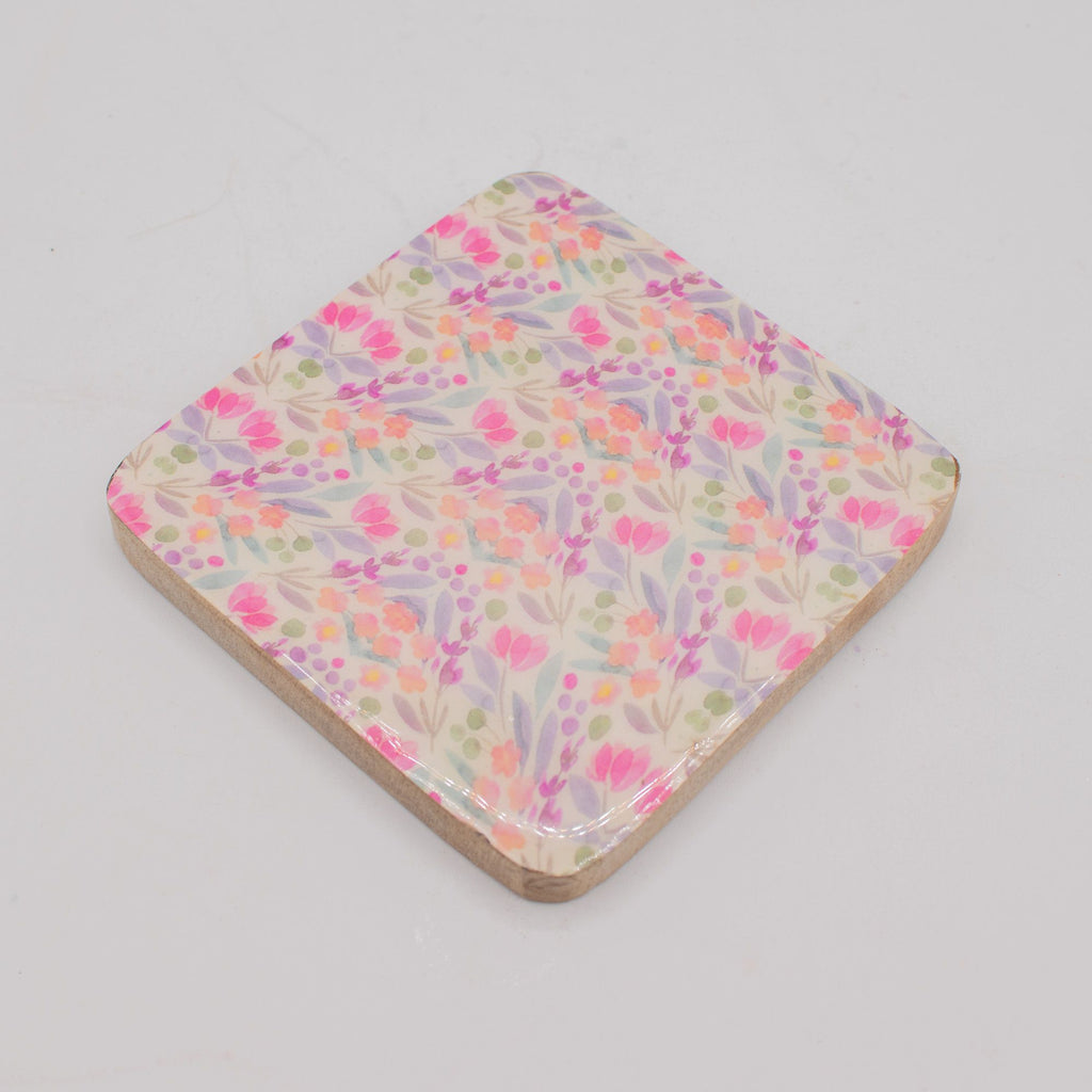 Set of 4 Wooden Square Coasters  Pretty Floral