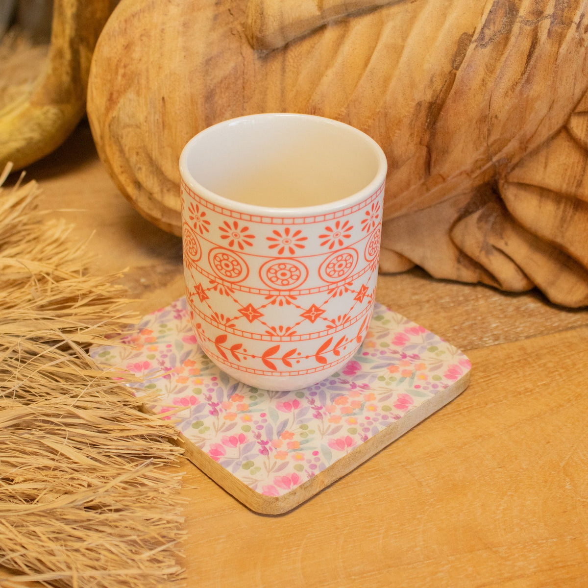 Set of 4 Wooden Square Coasters  Pretty Floral