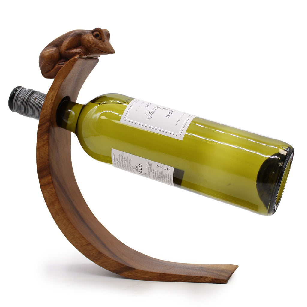 Handmade Wooden Balance Wine Holder - Frog