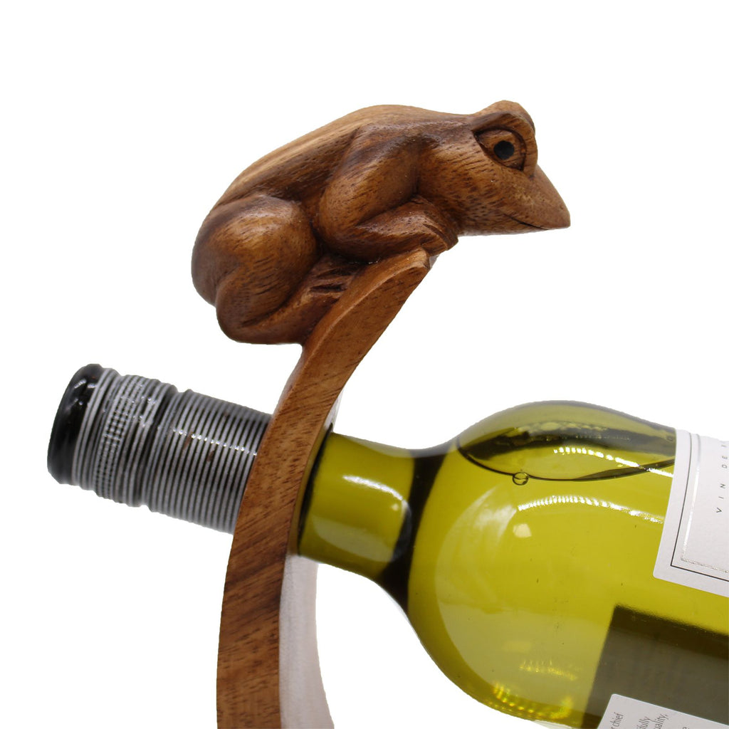Handmade Wooden Balance Wine Holder - Frog