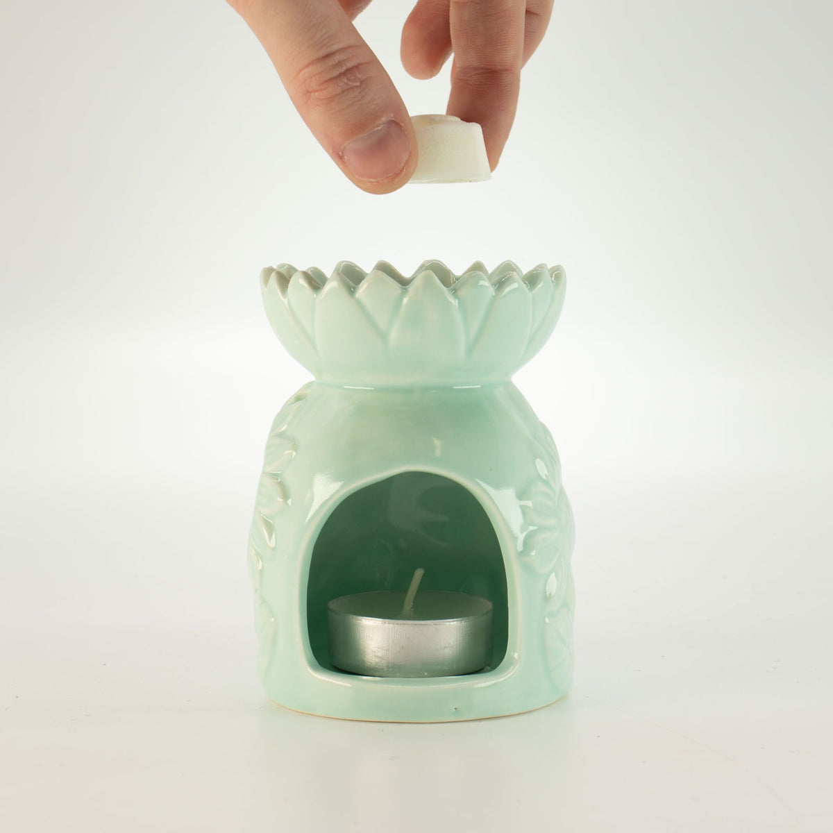 Ceramic Sunflower Oil Burner - Pastel Green