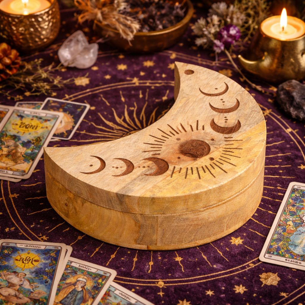 Hand Made Moon Shaped Mango Wood Sliding Box