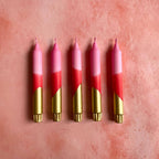 Hand Dipped Pink, Red & Gold Dinner Candles 