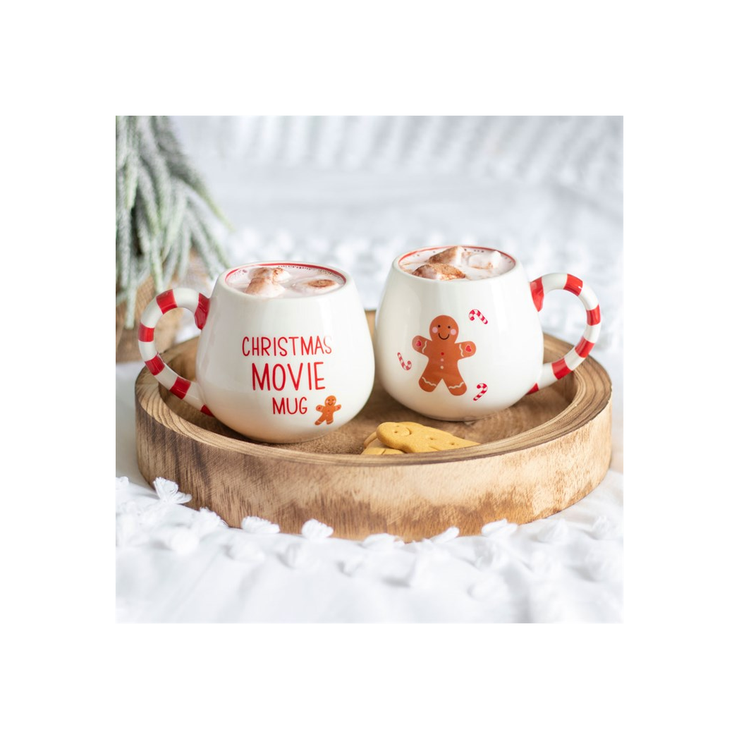 Christmas Gingerbread Man Mug - Candy Cane Ceramic Mug