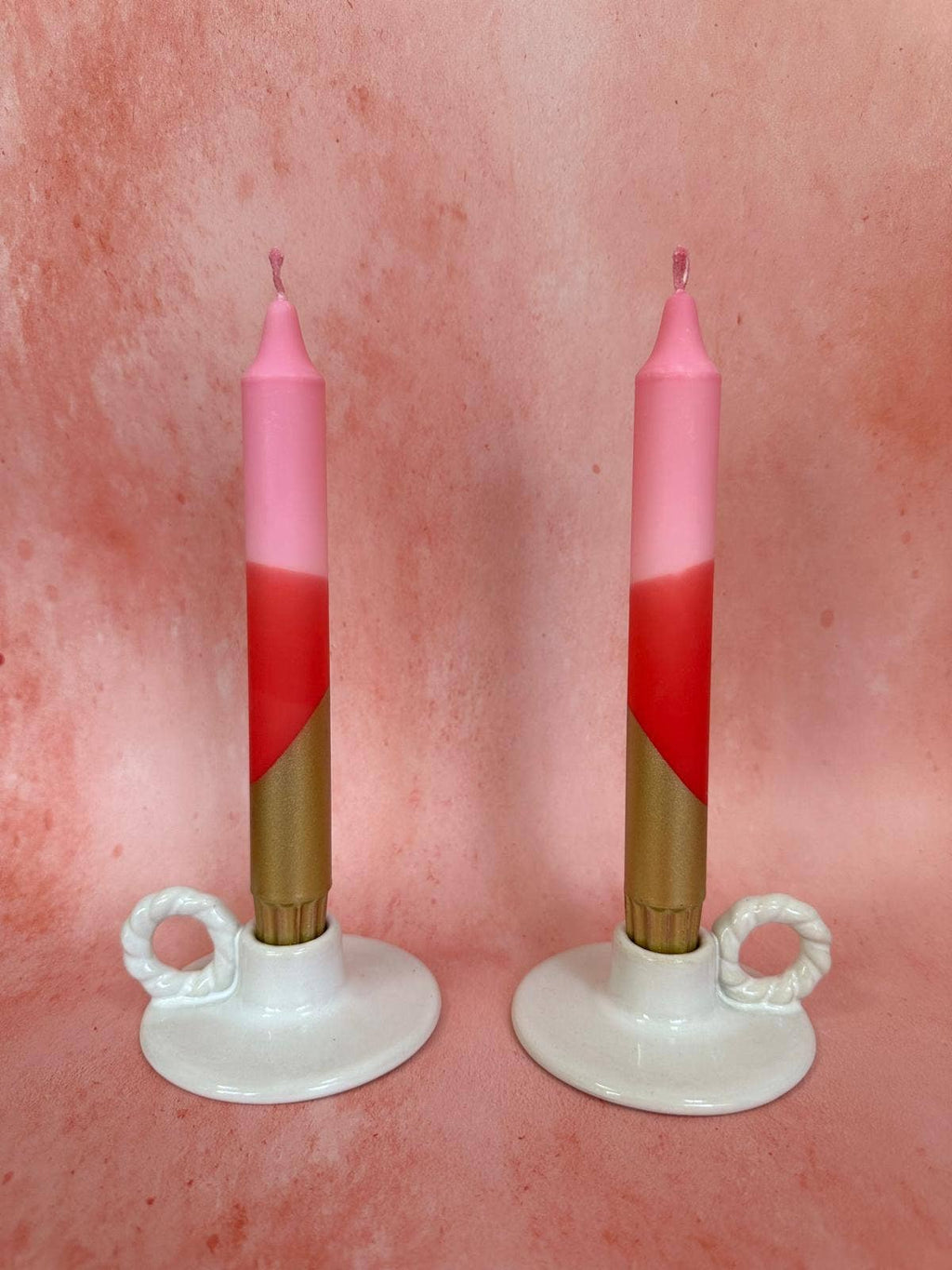 Hand Dipped Pink, Red & Gold Dinner Candles 