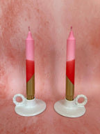 Hand Dipped Pink, Red & Gold Dinner Candles 