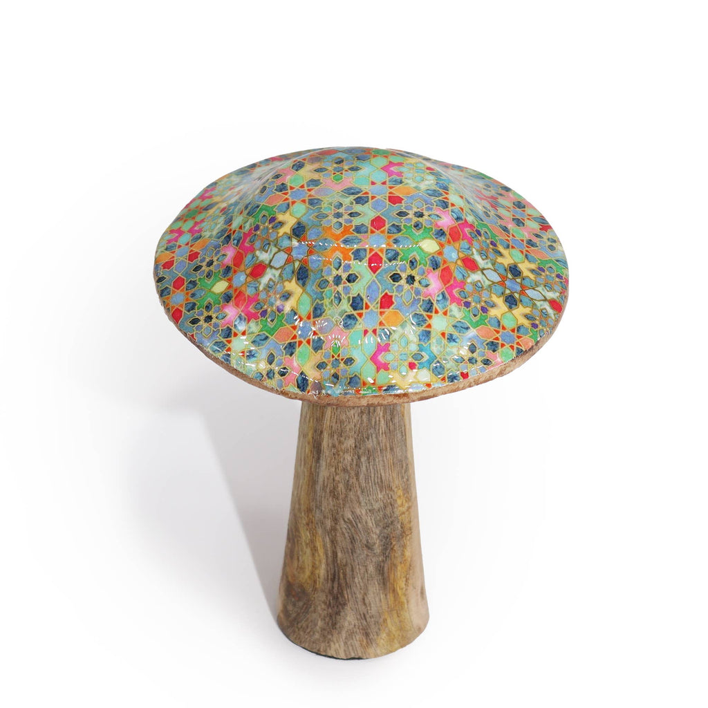 Wooden Mushroom  Mediterranean Tile Pattern Top - 10cm