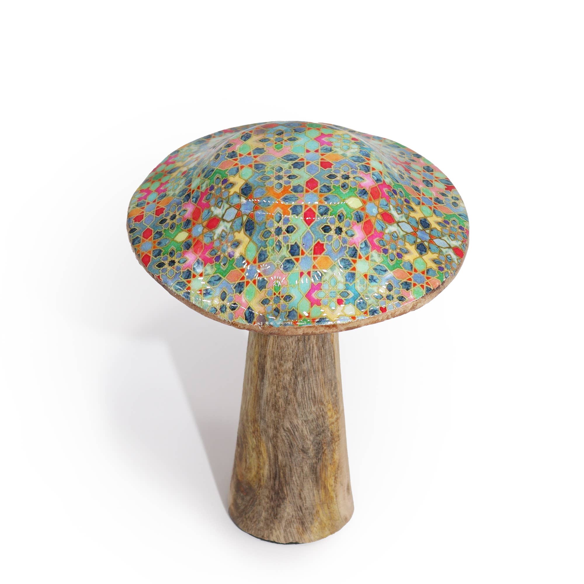 Wooden Mushroom  Mediterranean Tile Pattern Top - 10cm