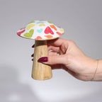 Wooden Mushroom White with Pastel Hearts - 10cm