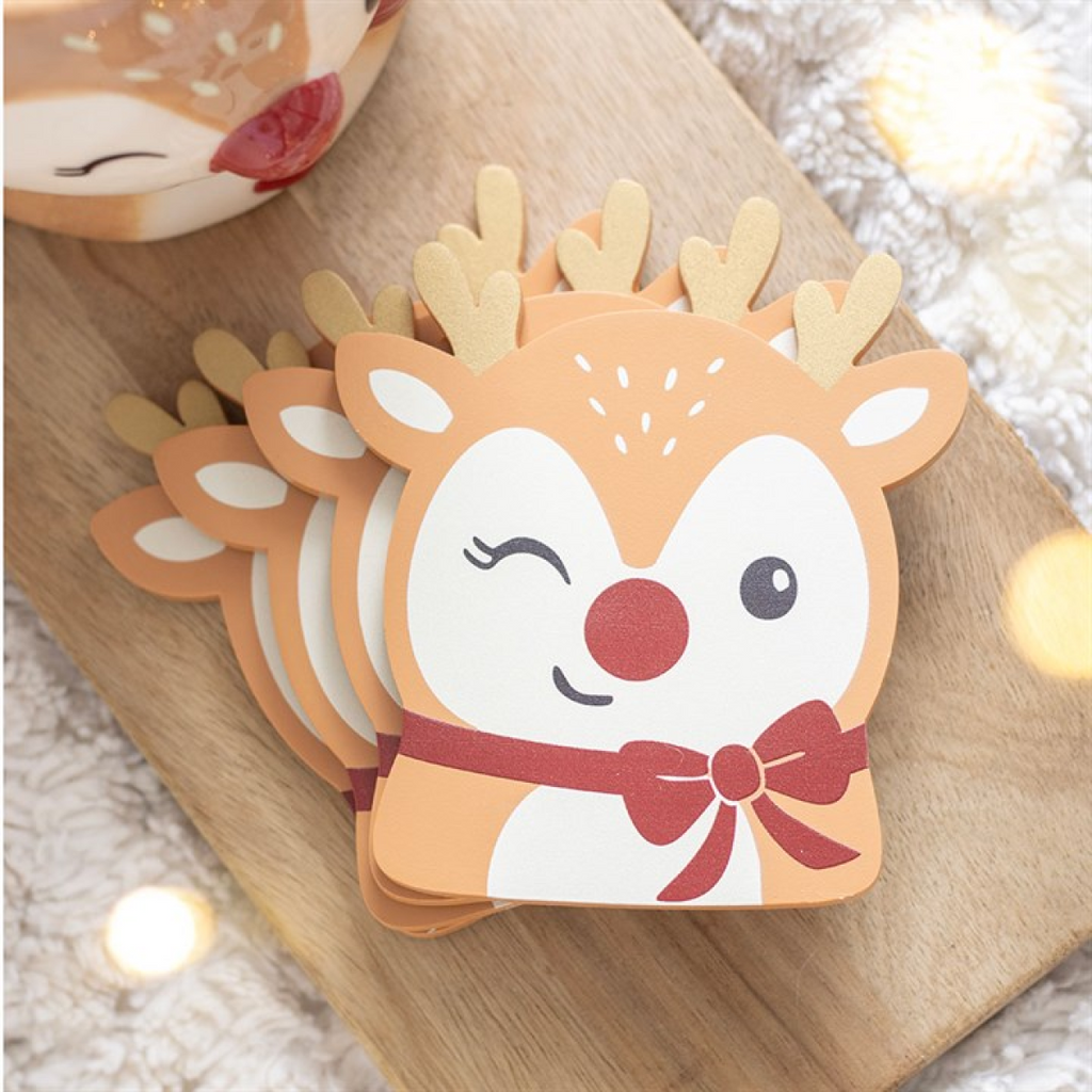 Christmas Reindeer Wooden Coasters - Set of 4 | Ruby the Reindeer