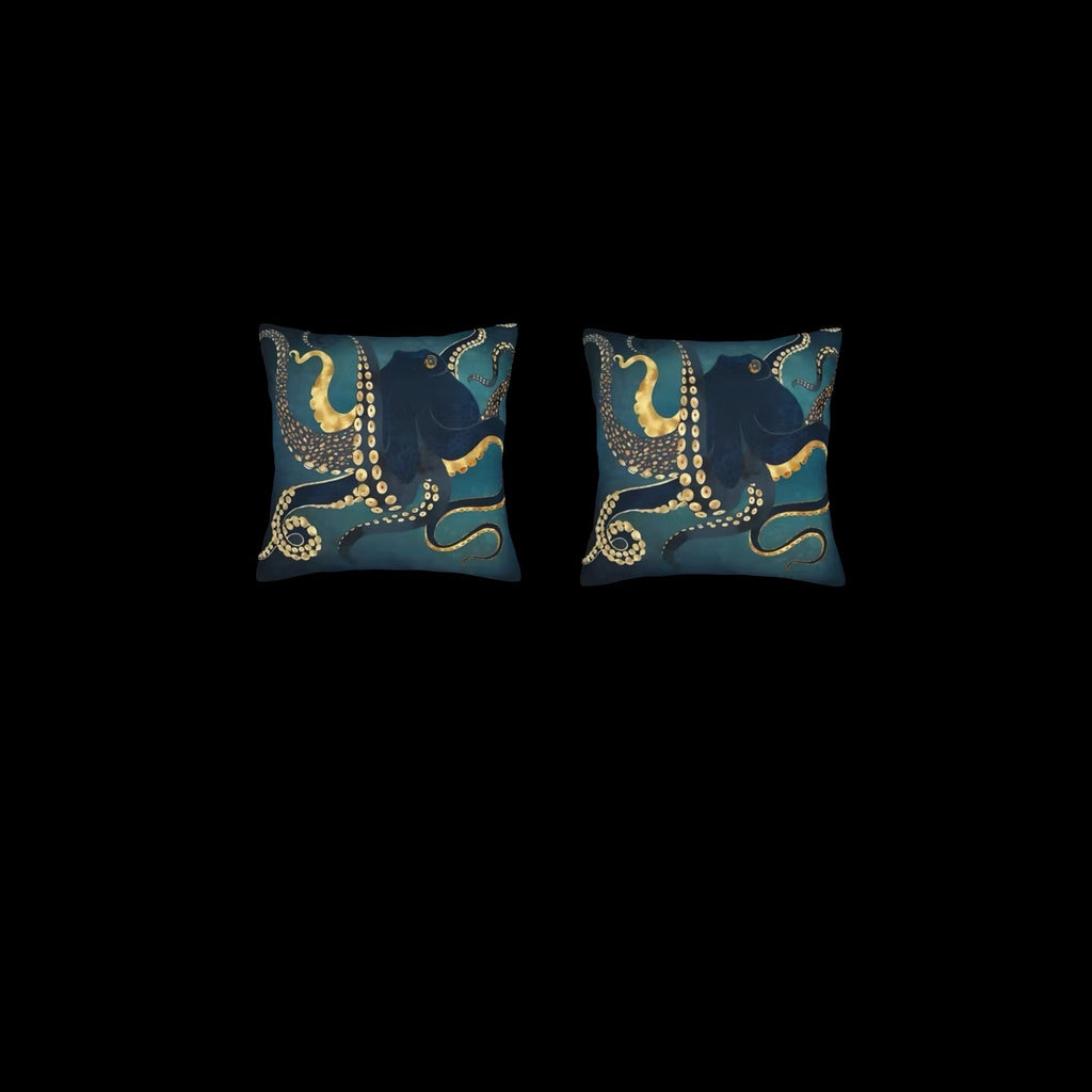 Luxury Octopus Cushion Cover – Teal & Gold Ocean Design